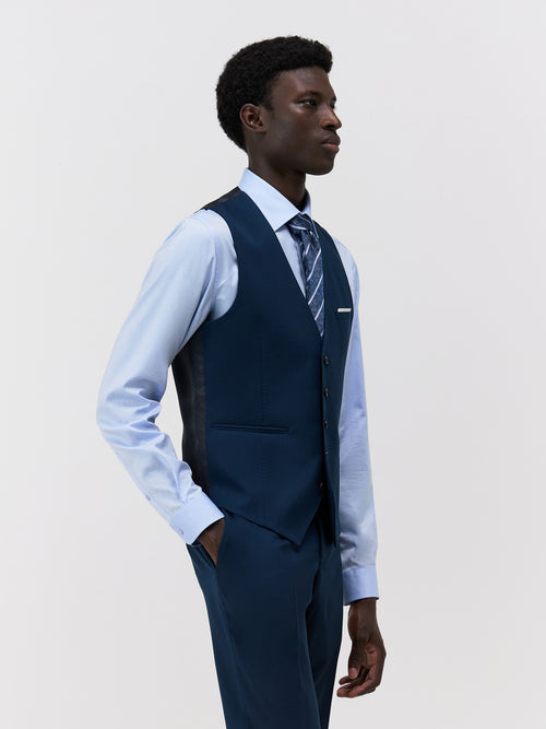 Gilet de costume en laine stretch bleu prusse - 1 - Father & Sons   - 15 