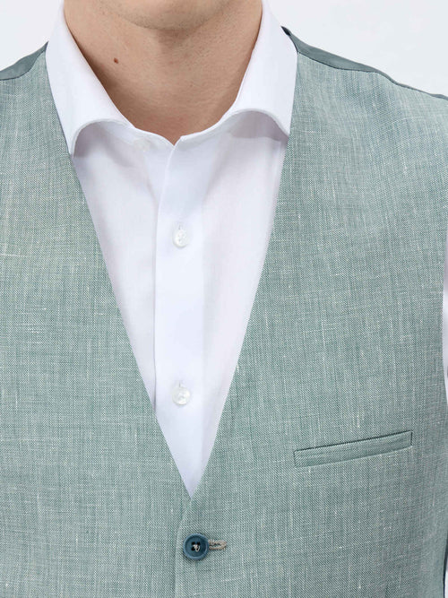 Gilet de costume en laine et lin vert d'eau - Father & Sons   - 3 