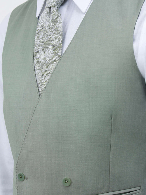 Gilet de costume croisé en laine vert d'eau - Father & Sons   - 3 
