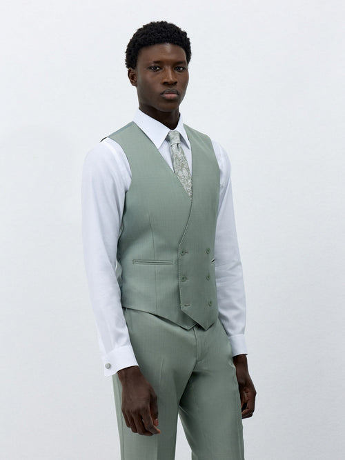 Gilet de costume croisé en laine vert d'eau - 1 - Father & Sons   - 1 