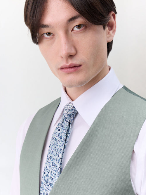 Gilet de costume croisé en laine vert d'eau - Father & Sons   - 3 