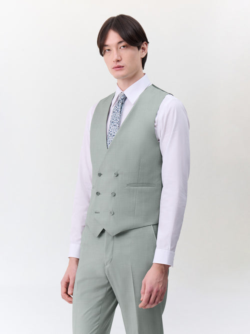 Gilet de costume croisé en laine vert d'eau - 1 - Father & Sons   - 2 
