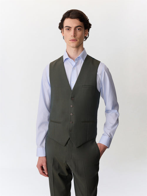 Gilet de costume en laine kaki - Father & Sons   -  