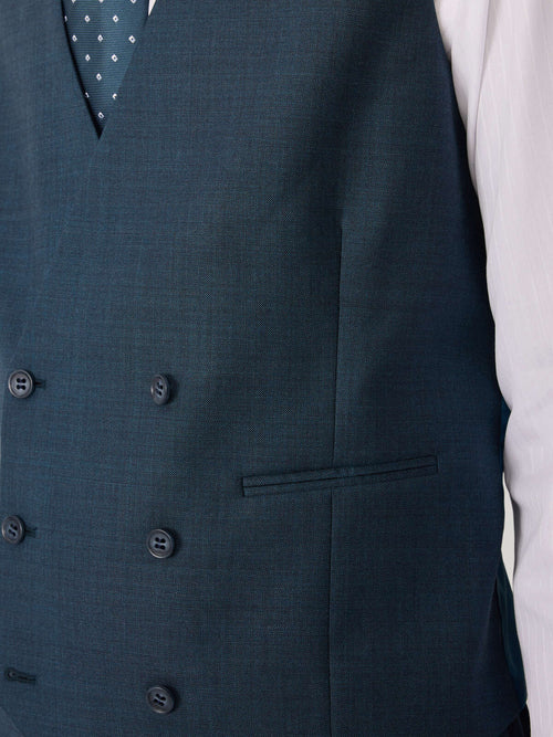 Gilet de costume croisé en laine bleue - Father & Sons   - 3 