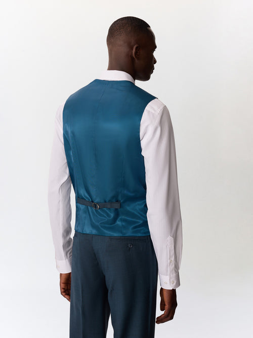 Gilet de costume croisé en laine bleue - Father & Sons   - 2 