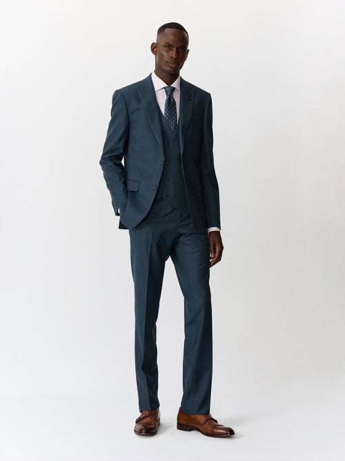 Gilet de costume croisé en laine bleue - Father & Sons   - 4 