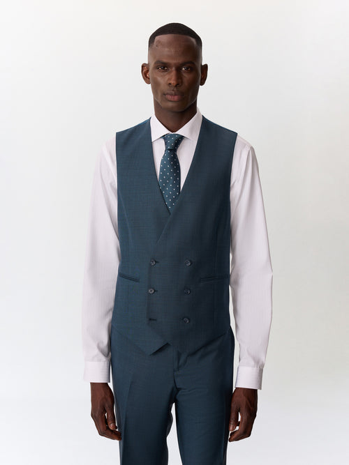 Gilet de costume croisé en laine bleue - Father & Sons   -  