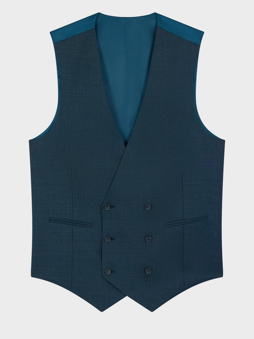 Gilet de costume croisé en laine bleue - Father & Sons   - 5 