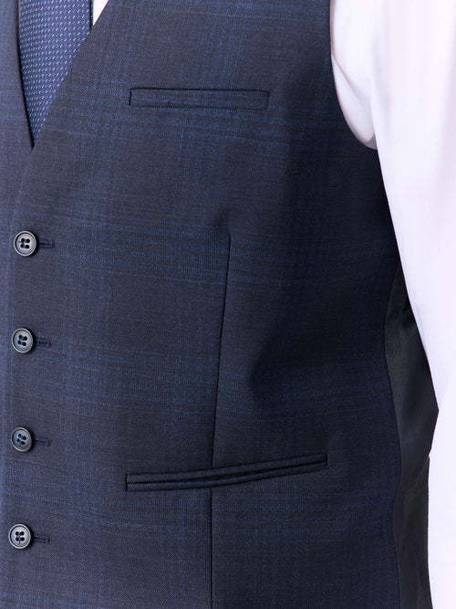 Gilet de costume en laine bleu marine Prince de Galles - Father & Sons   - 3 