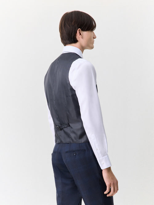 Gilet de costume en laine bleu marine Prince de Galles - 2 - Father & Sons   - 14 