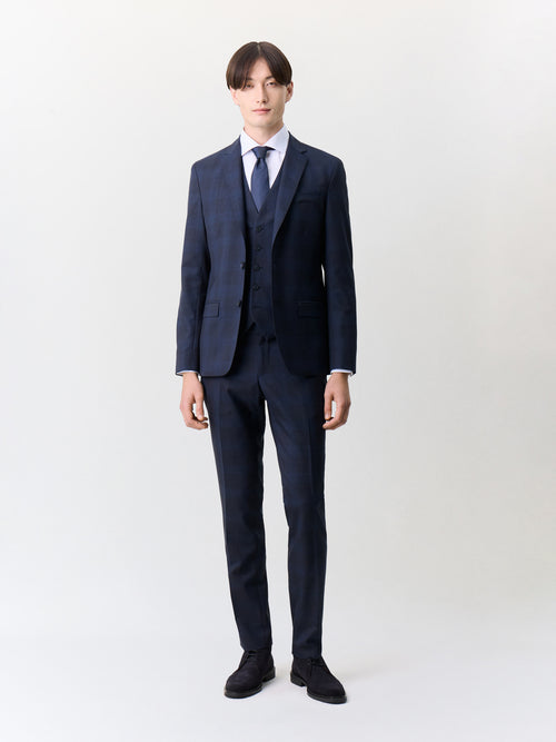 Gilet de costume en laine bleu marine Prince de Galles - Father & Sons   - 4 