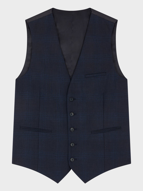 Gilet de costume en laine bleu marine Prince de Galles - 1 - Father & Sons   - 4 