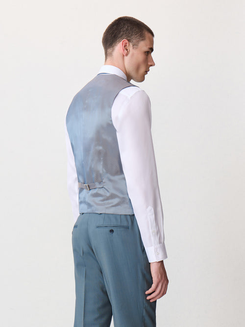 Gilet de costume en laine bleu céruléen - 2 - Father & Sons   - 10 