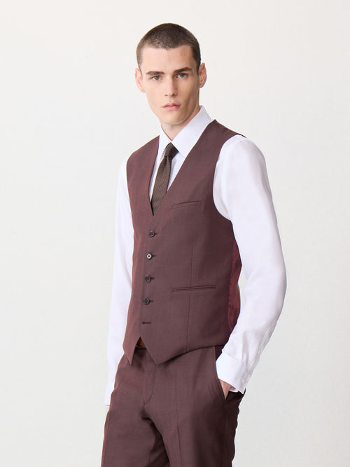 Gilet de costume en laine bordeaux - 1 - Father & Sons   - 12 