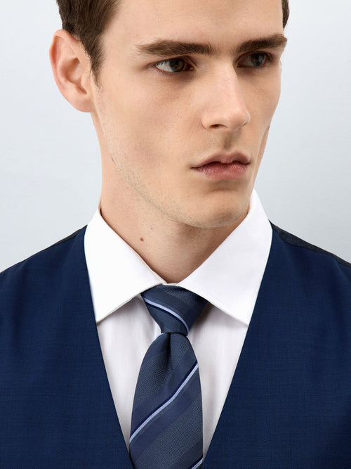 Gilet de costume en laine Marzotto bleu indigo - Father & Sons   - 3 