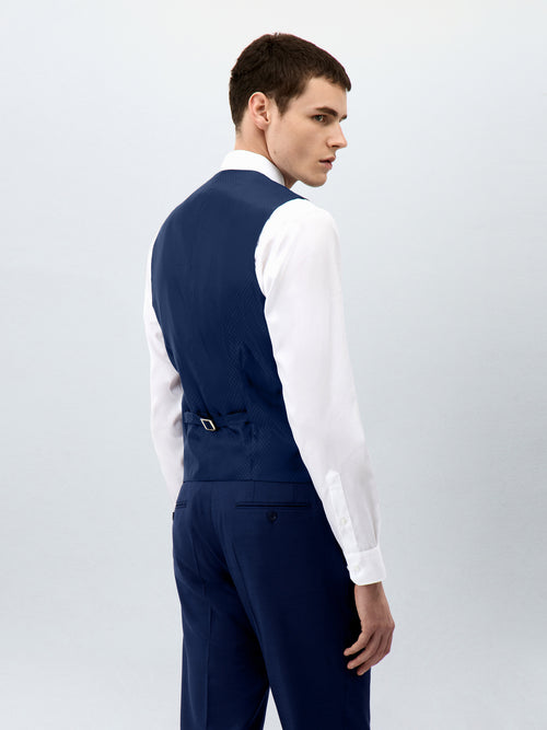 Gilet de costume en laine Marzotto bleu indigo - Father & Sons   - 2 