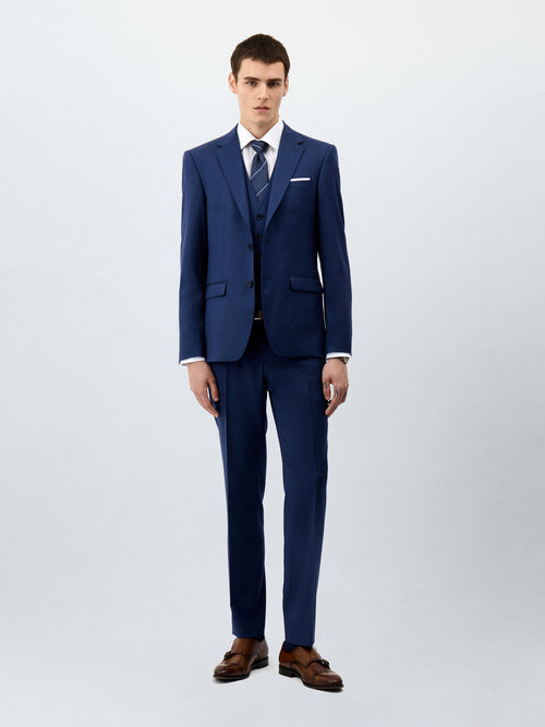 Gilet de costume en laine Marzotto bleu indigo - Father & Sons   - 4 