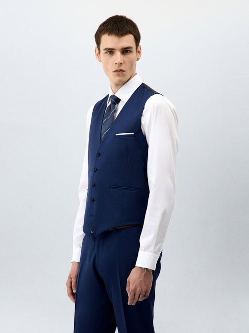 Gilet de costume en laine Marzotto bleu indigo - Father & Sons   -  
