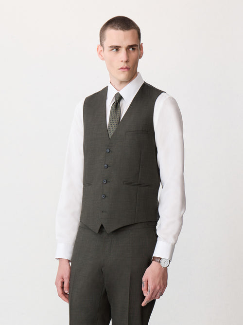 Gilet de costume en laine kaki - 1 - Father & Sons   - 2 