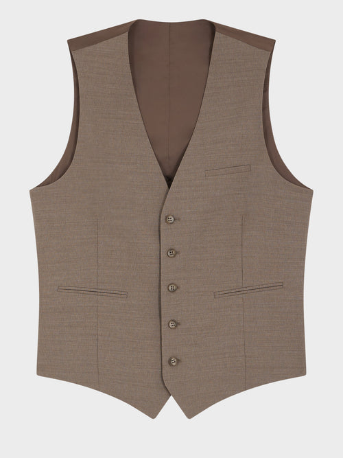 Gilet de costume en laine stretch marron - Father & Sons   - 4 