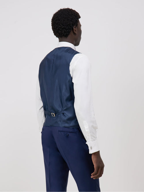Gilet de smoking en laine unie bleu indigo - 2 - Father & Sons   - 6 