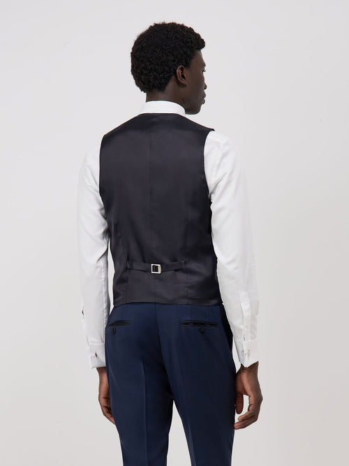 Gilet de smoking en laine unie bleu marine - 2 - Father & Sons   - 5 