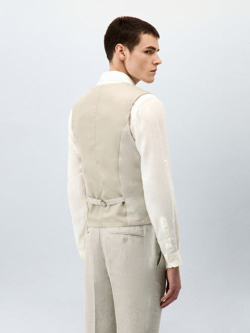 Gilet de costume en lin beige - Father & Sons   - 2 