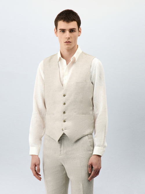 Gilet de costume en lin beige - Father & Sons   -  
