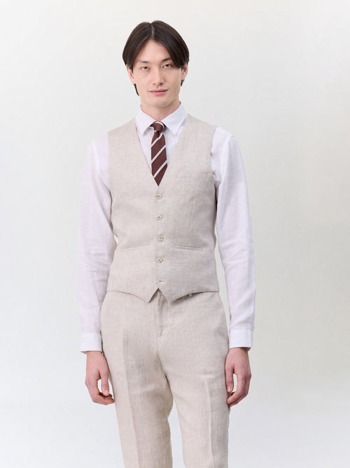 Gilet de costume en lin beige - 1 - Father & Sons   - 3 