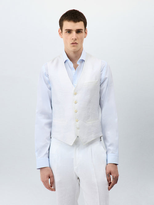 Gilet de costume en lin blanc - 1 - Father & Sons   - 2 