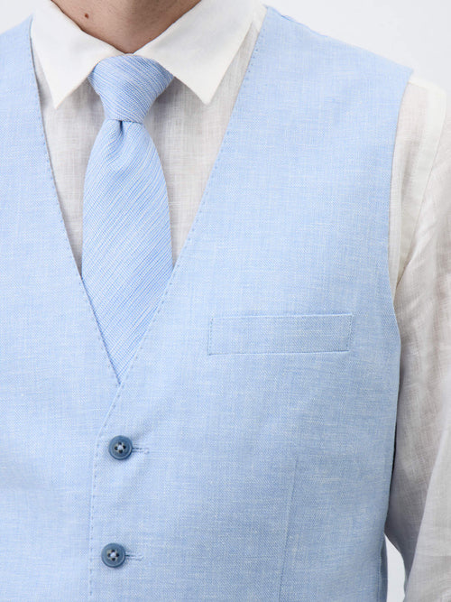 Gilet de costume en lin et coton bleu ciel - Father & Sons   - 3 