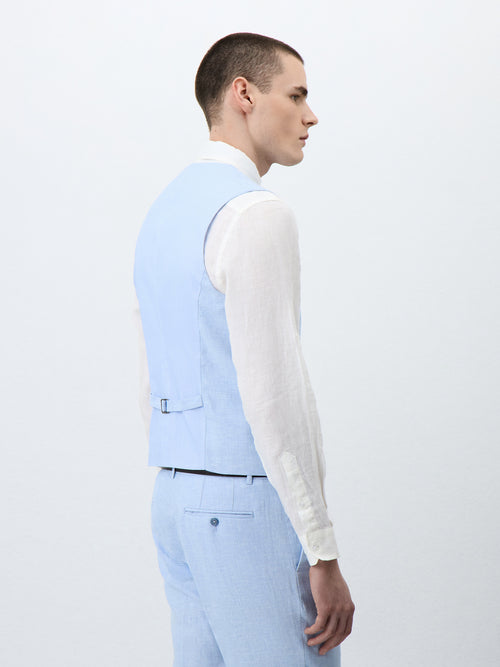 Gilet de costume en lin et coton bleu ciel - 2 - Father & Sons   - 6 