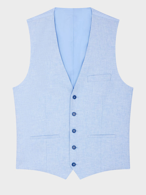 Gilet de costume en lin et coton bleu ciel - Father & Sons   - 4 