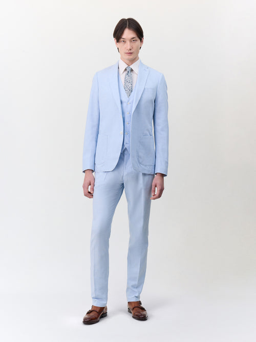 Gilet de costume en lin et coton bleu ciel - Father & Sons   - 4 