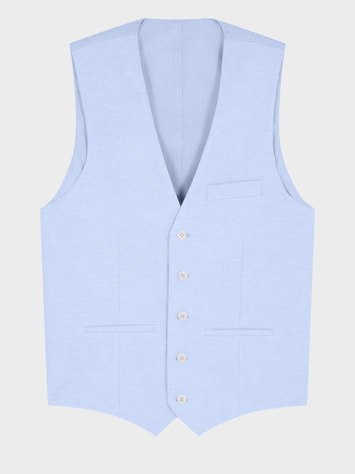 Gilet de costume en lin et coton bleu ciel - Father & Sons   - 5 