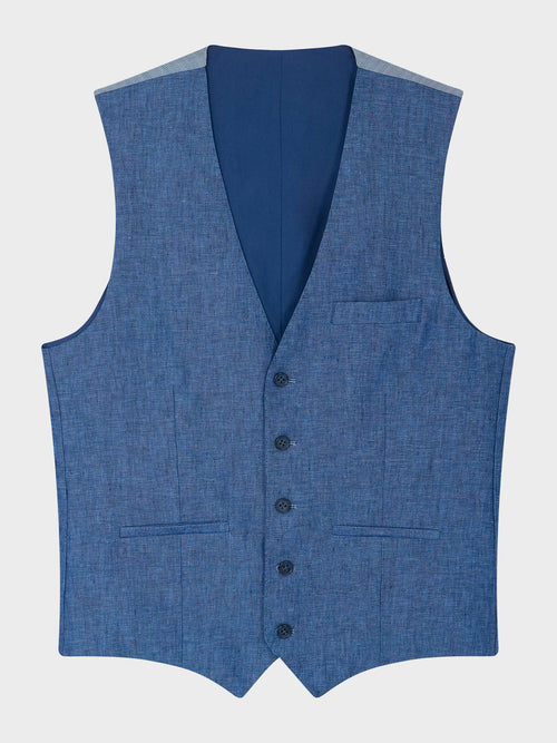 Gilet de costume en lin bleu indigo - Father & Sons   - 4 