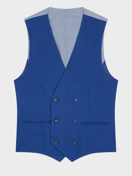 Gilet de costume croisé en lin bleu indigo - Father & Sons   - 5 