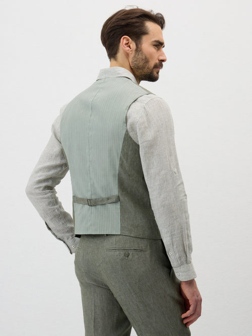 Gilet de costume en lin kaki - 2 - Father & Sons   - 14 