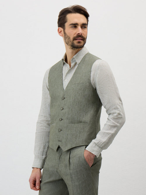 Gilet de costume en lin kaki - 1 - Father & Sons   - 14 