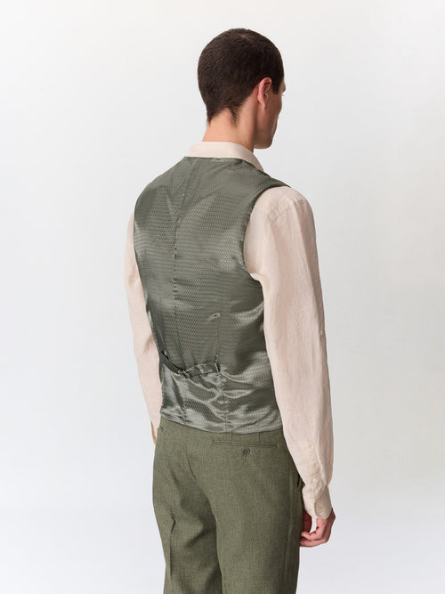 Gilet de costume en coton et lin kaki - 2 - Father & Sons   - 17 