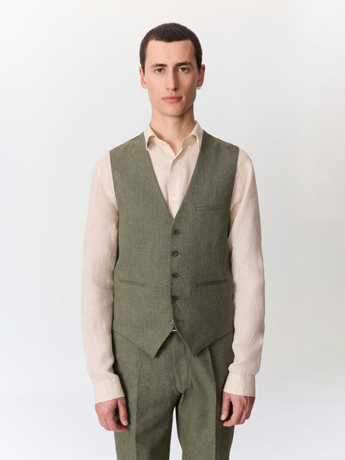 Gilet de costume en coton et lin kaki - 1 - Father & Sons   - 17 