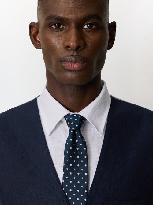 Gilet de costume en lin mélangé bleu marine - Father & Sons   - 3 