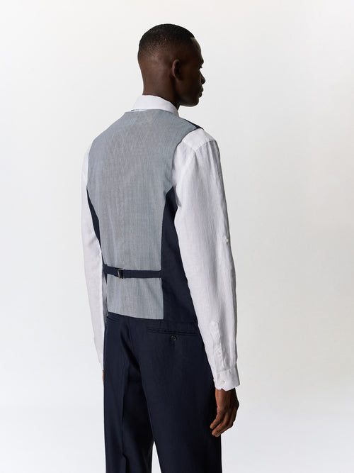 Gilet de costume en lin mélangé bleu marine - 2 - Father & Sons   - 15 