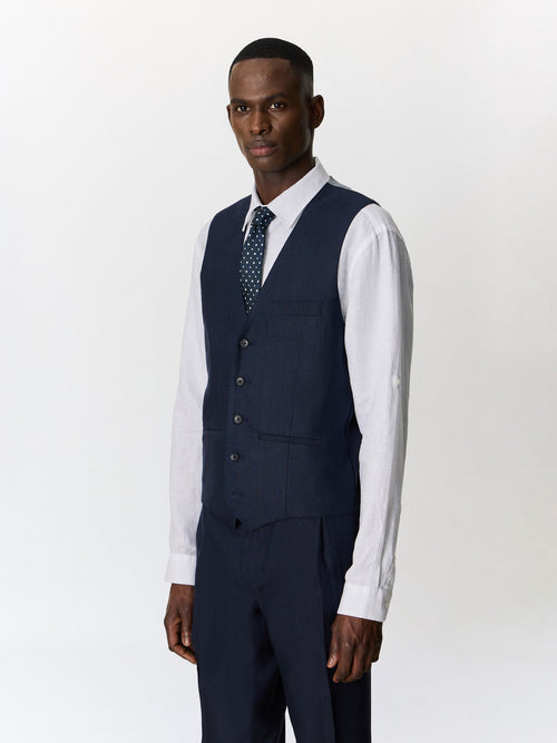 Gilet de costume en lin mélangé bleu marine - 1 - Father & Sons   - 15 