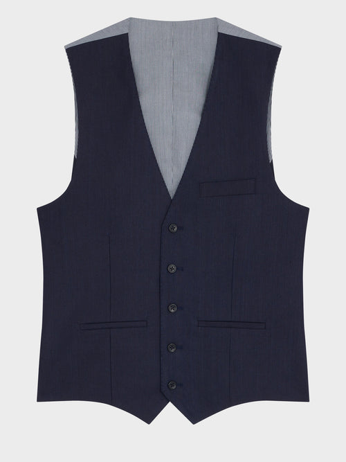 Gilet de costume en lin mélangé bleu marine - Father & Sons   - 5 
