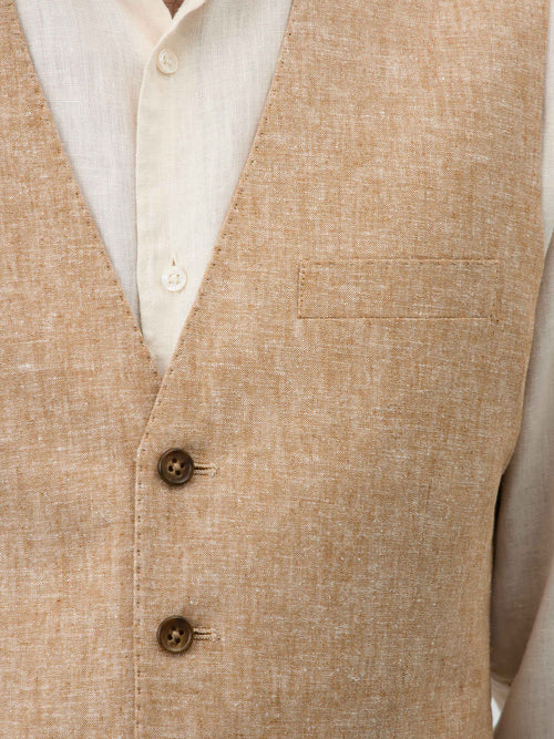 Gilet de costume en lin et coton beige clair - Father & Sons   - 3 