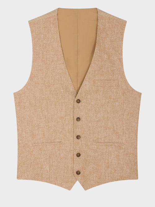 Gilet de costume en lin et coton beige clair - Father & Sons   - 4 