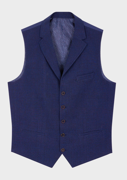 Gilet casual en coton bleu jeans Prince de Galles - 1 - Father & Sons   - 16 