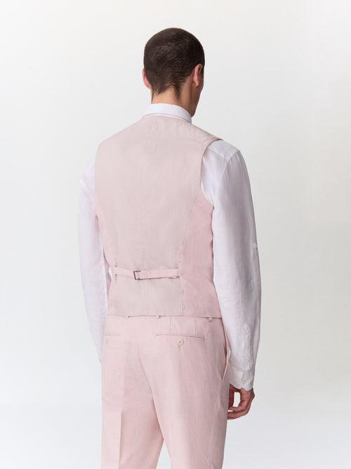 Gilet de costume en coton et lin rose pâle - 2 - Father & Sons   - 16 