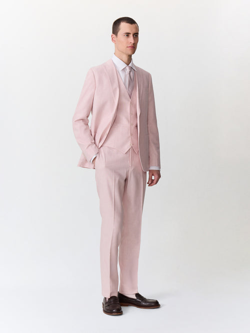 Gilet de costume en coton et lin rose pâle - Father & Sons   - 4 